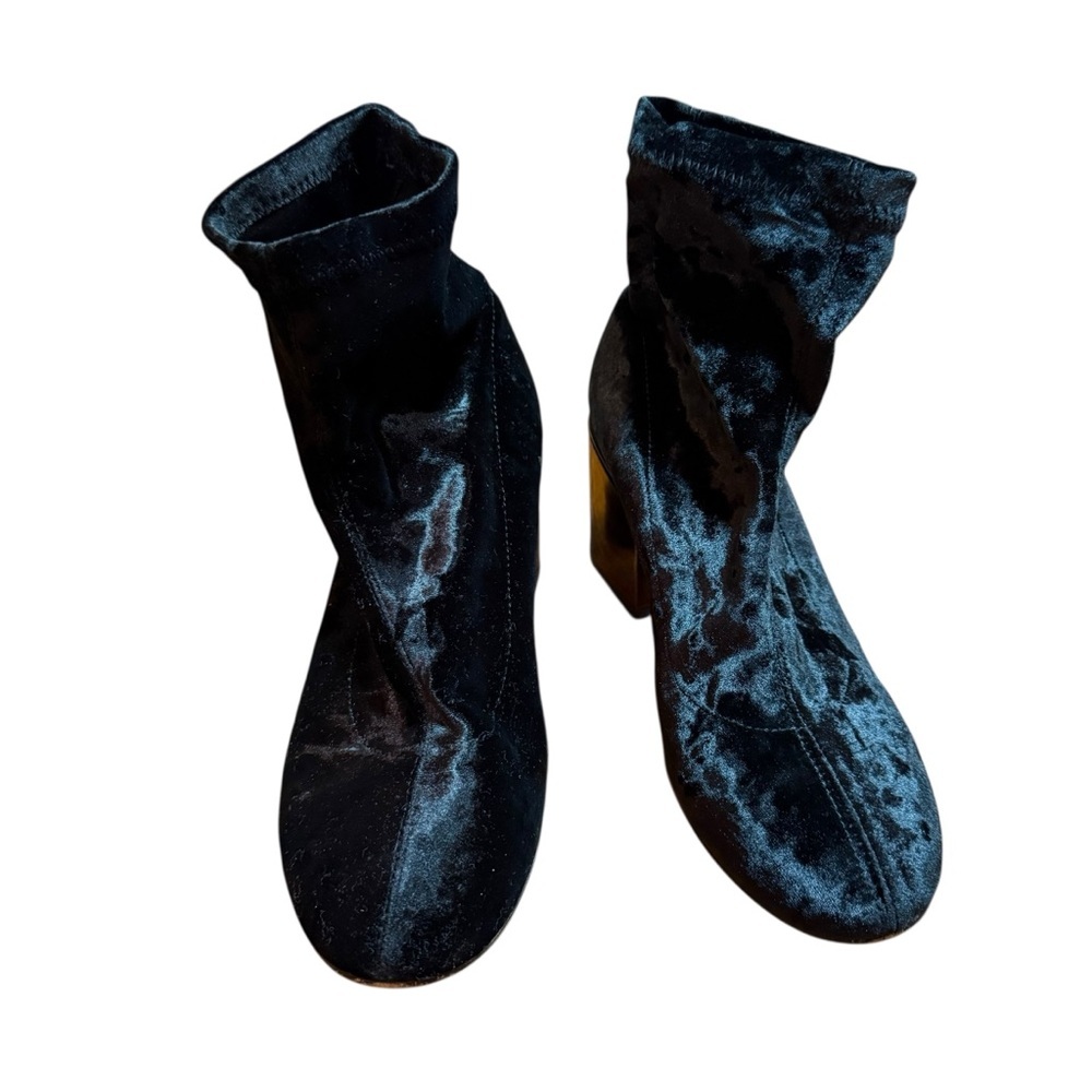 Gabriella| Women’s Black Crushed Velvet Silver Heeled Ankle Boots - Size 7